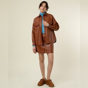 FRNCH Paris NWT faux leather button up camel color Cadillac jacket